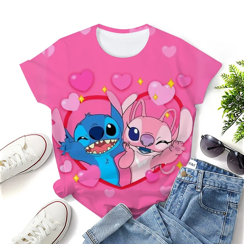 

Disney New Kids Cartoon Lilo and Stitch Tops Tees 3D Print T-shirt Women Casual Short Sleeve Clothing Girls Sports Streetwear