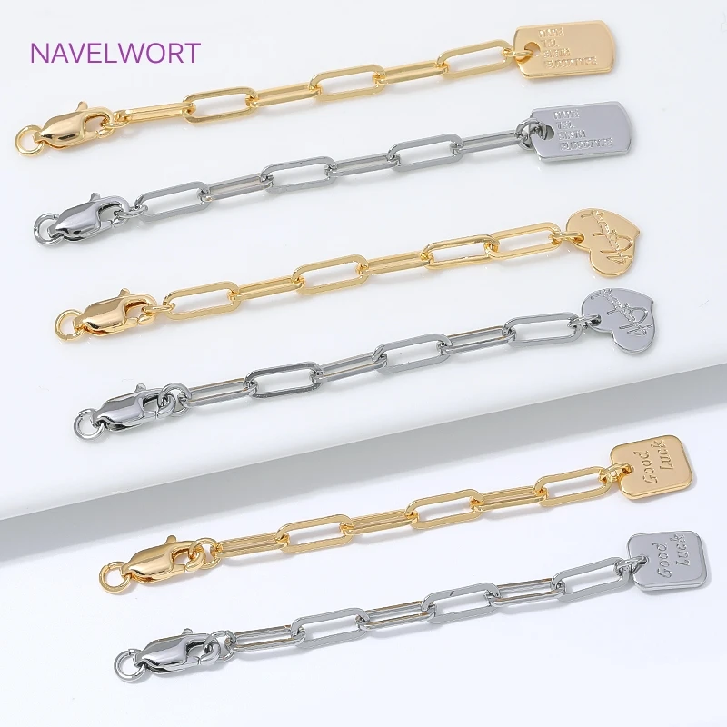 1/2/4Pcs Brass Extension Tail Chain 18K Gold Plated Heart Extension Chain With Lobster Clasps,DIY Bracelets Jewelry Findings
