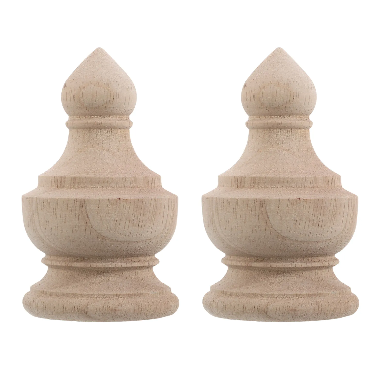 2Pcs Unfinished Solid Wood Finials Carved Column Caps for Furniture Indoor Staircase Bed Post Fence Tops Wood Finials