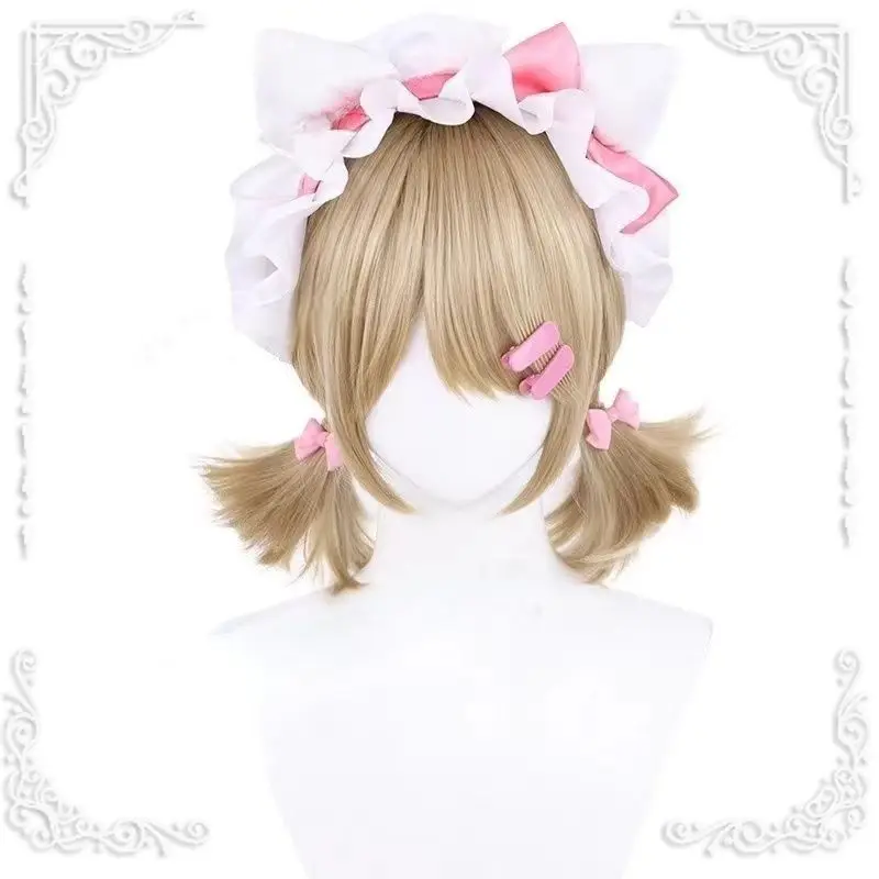Garden Maid Perücke – Anime-Cosplay-Perücke mit Doppelbrötchen, pastellfarbenes langes Haar für Lolita, Air Bangs, süßes Dienstmädchen-Outfit