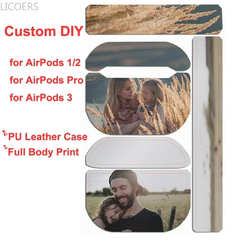 Custom Case for Airpods 3 2021 1 Pro 2 2022 Cover DIY Photo Picture PU Leather 360 Full Print Bag Wireless Earphone Shell Funda