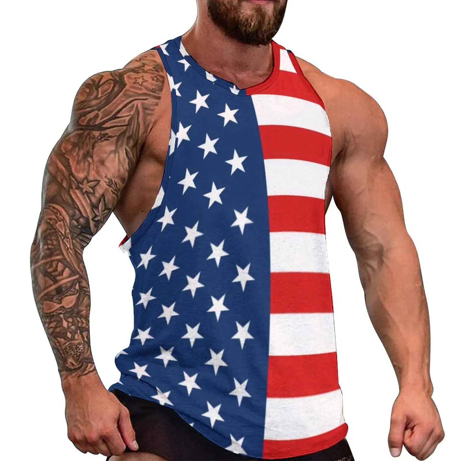 American Flag 4th of July Tank Top Mens Stars and Stripes Print Cool Tops Daily Gym Graphic Sleeveless Vests Plus Size