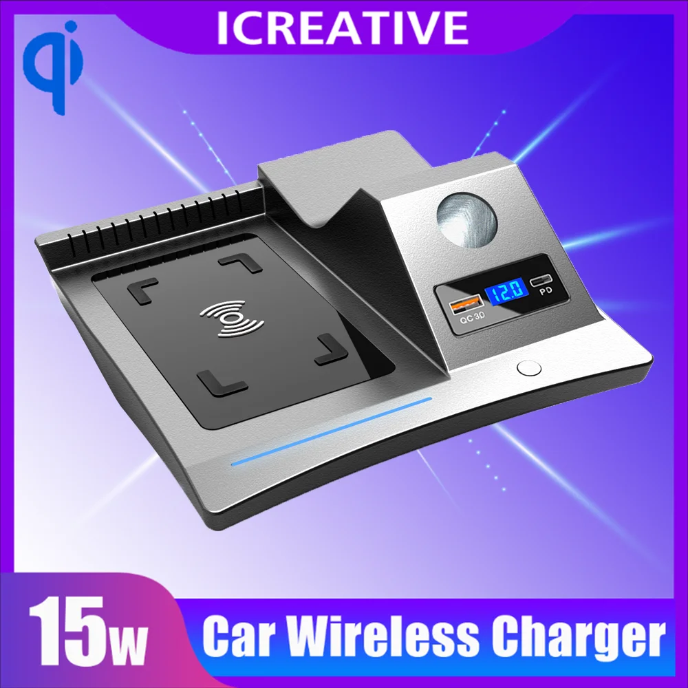 

QI Car USB wireless charger 15W For Chevrolet Blazer 2020 2021 Fast Mobile Phone charging plate wireless Car Charger accessorie