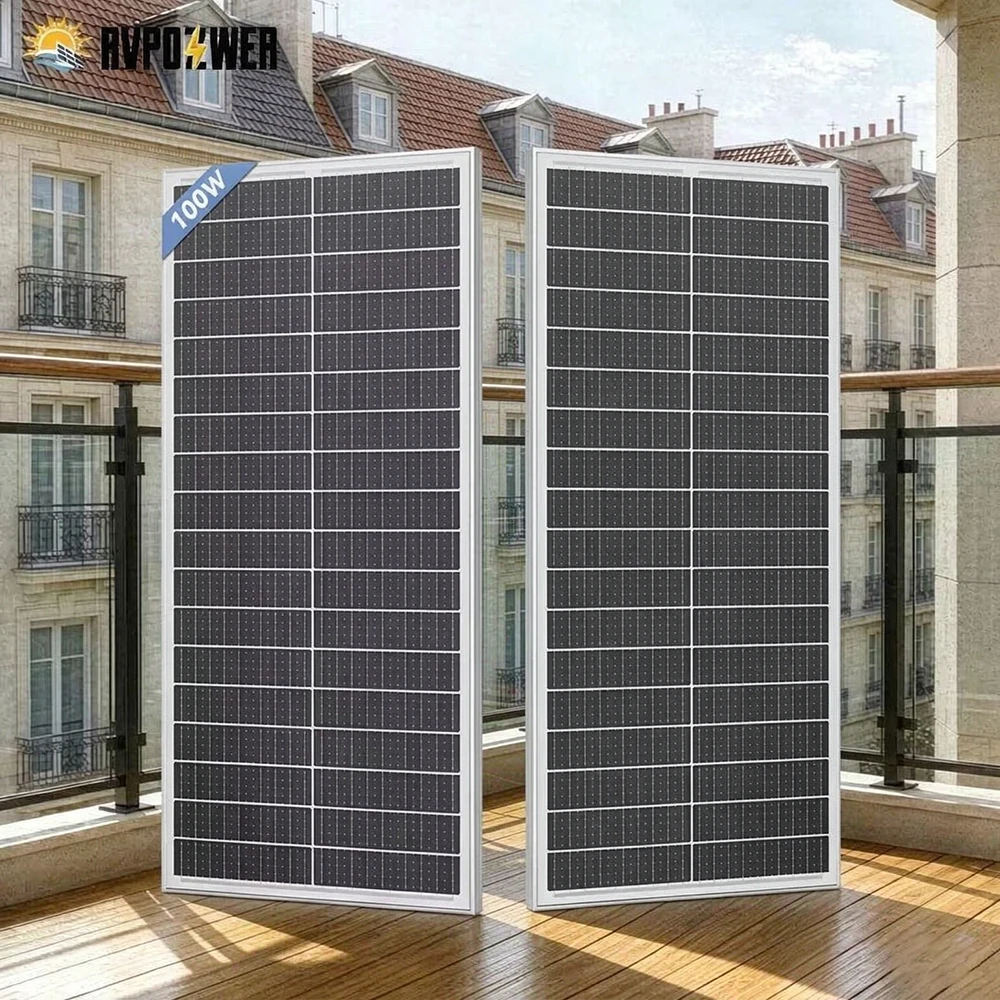 RVPOZWER 100W Solarpanel 12BB Solarzelle Monokristallines Hochleistungs-Solarmodul zum Aufladen von Batterien für Haus, Wohnmobil, Wohnung, Balkon, Outdoor, netzunabhängige Anwendungen, Anhänger
