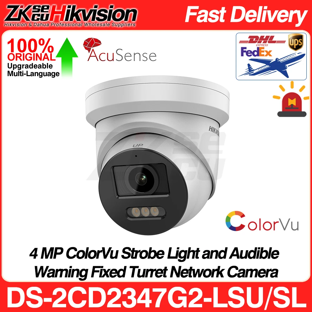 

Hikvision DS-2CD2347G2-LSU/SL 4MP ColorVu IP Camera Strobe Light Audible Warning Acusense 2-Way Audio SD Slot POE Network Camera