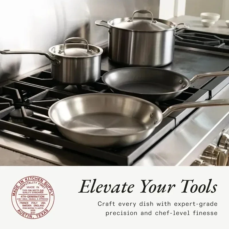 Cookware Stainless Steel Cookware Set - Clad - Includes Frying Pans, Saucepan, and Stock Pot