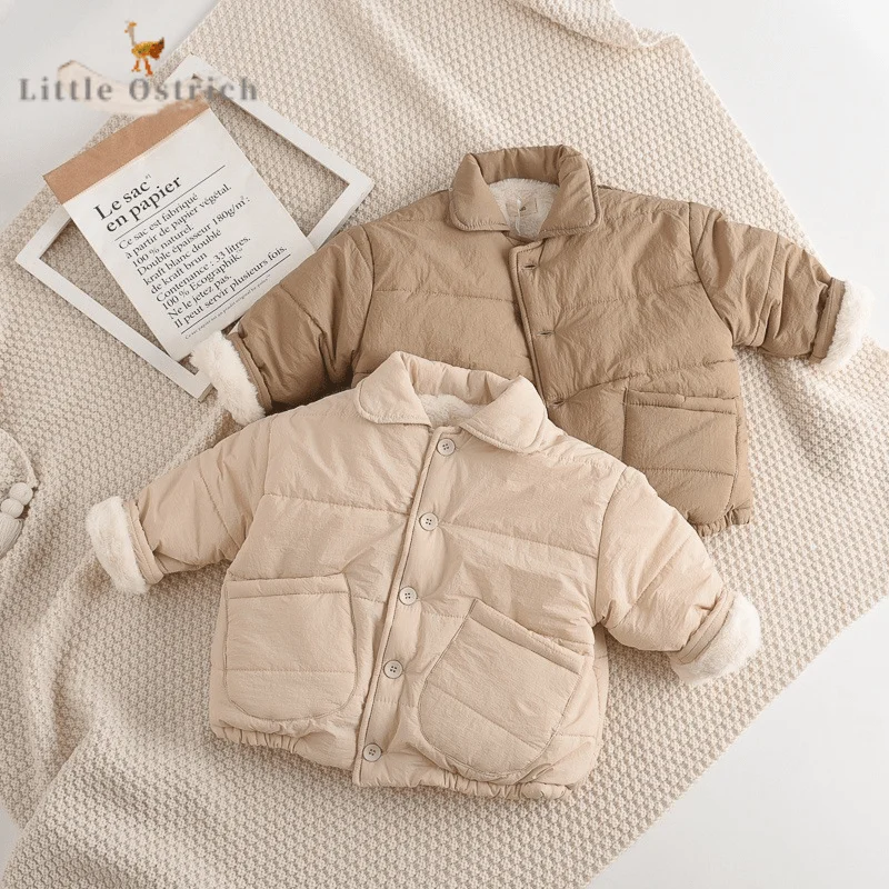 

Baby Girl Boy Fleece Inside Jacket Winter Toddler Child Thick Coat Cotton Padded Single Breasted Outwear Baby Clothes 12M-5Y