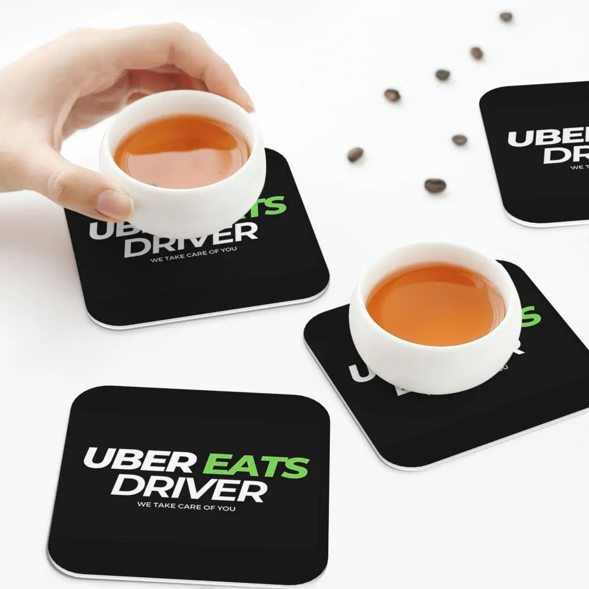 Uber Eats Driver Logo توصيل الطعام سائق الوقايات المطبخ المفارش كوب عازل القهوة الحصير أدوات المائدة منصات مجموعة من 4