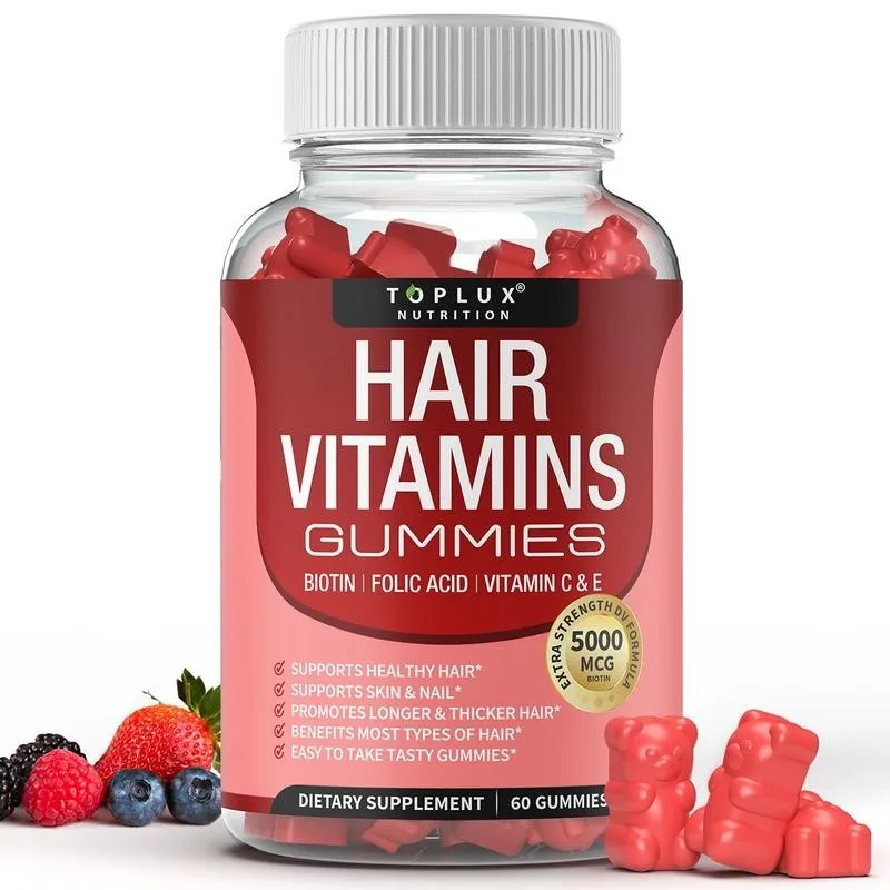 

Гумки для витаминов Toplux Hair — улучшают истонченные волосы, поврежденные волосы, сломанные волосы, сухие и сплит-концы и способствует росту волос.