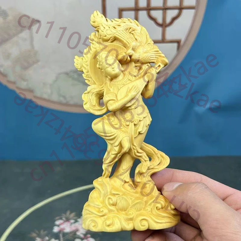 

Dunhuang Mural Classic Solid Wood Carving Flying Apsaras Beauty Statue Home Office Table Decoration And Accessories Figurines