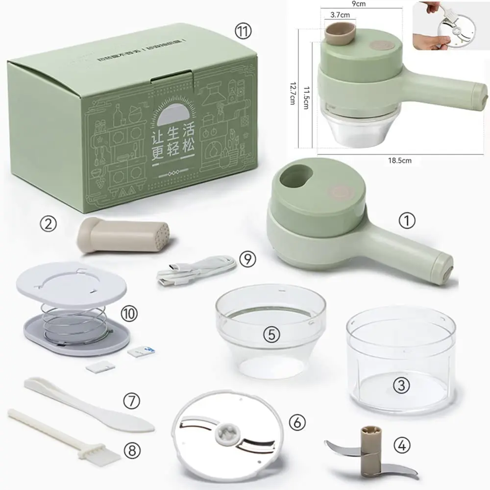 4 in 1 Handheld Electric Vegetable Cutter Set, Gatling Vegetable Slicer, Wireless Electric Food Chopper, Mini Handheld Food