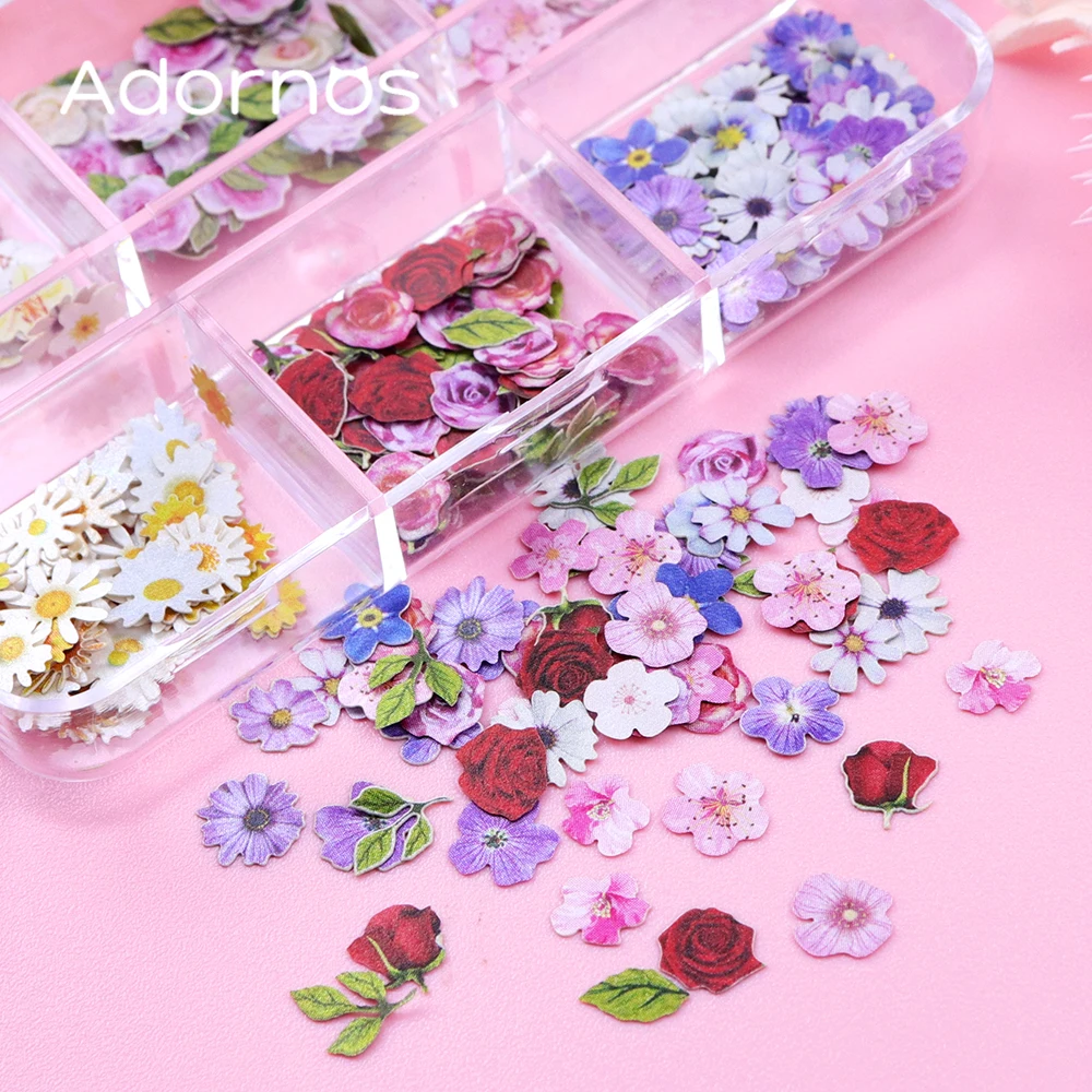 6 Grids Flowers Wood Pulp Chips Epoxy Resin Filling Mixed Rose Iris Vetiver Flower Leaf Valentines Day DIY Crafts Jewelry Making