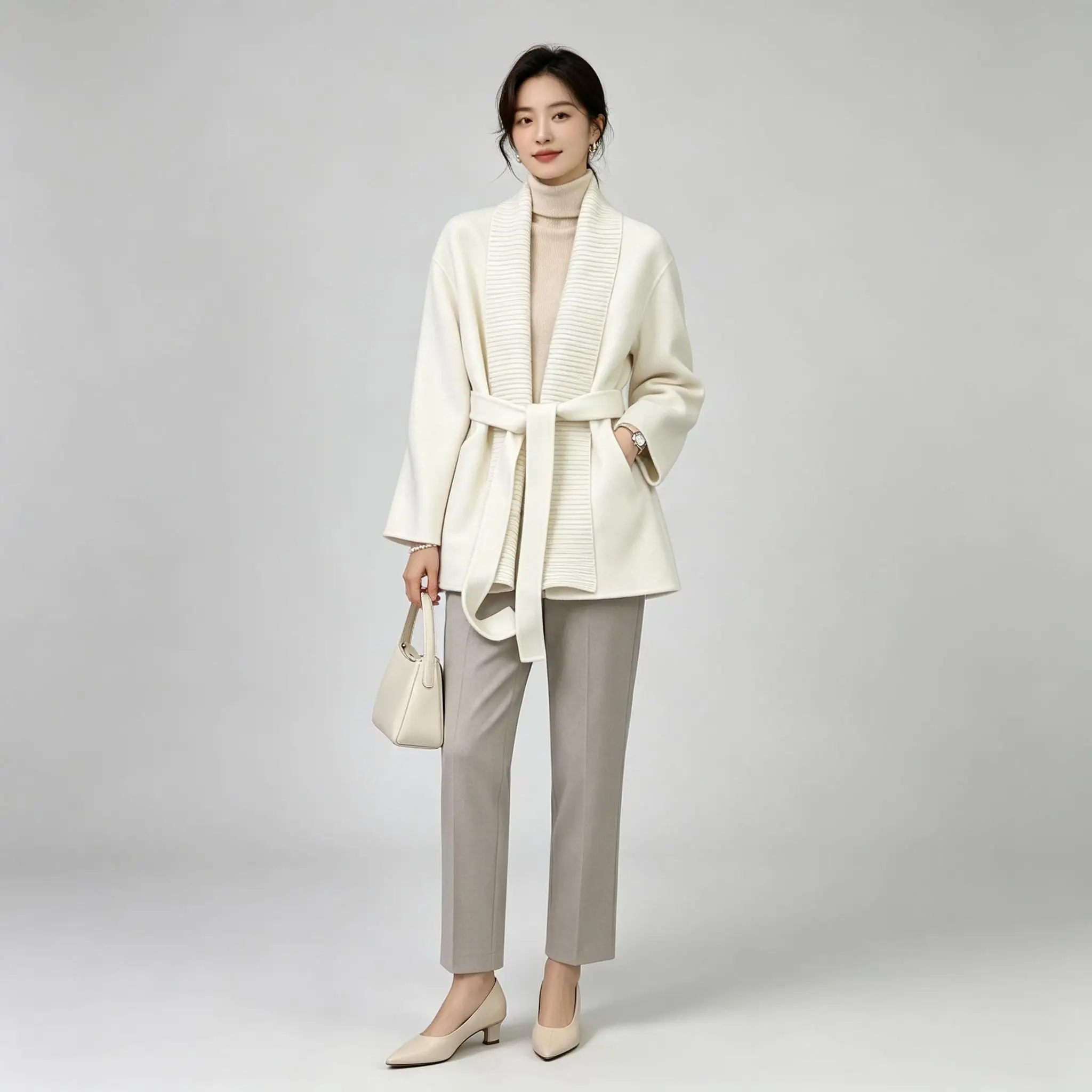 Women Autumn Winter Relaxed Contrast Color Minimal Double‑Faced Wool Top