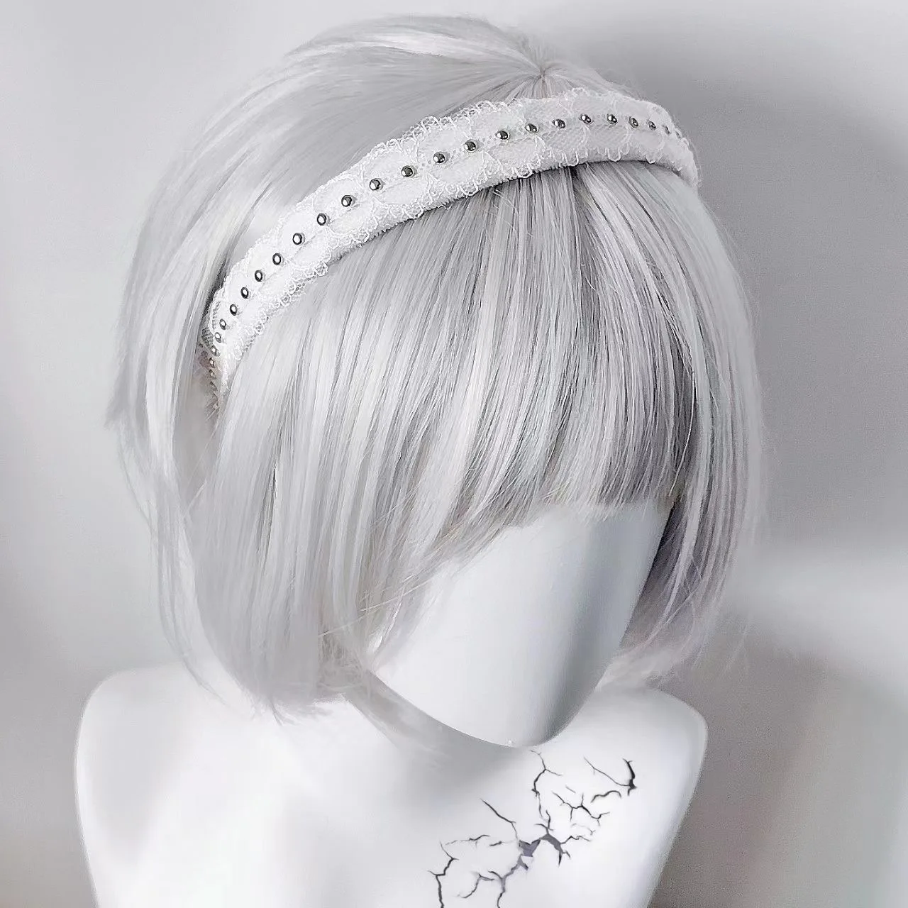 サブカルチャー ホワイト リベット ヘッドバンド レース スウィート ヘア プレス ヘッドピース マイノリティ スパイシー ガール ヘッド オーナメント