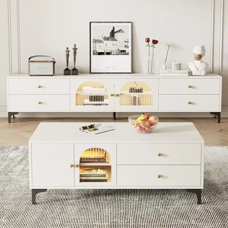Modern Cream French Style TV Stand Coffee Table Combo Living Room Floor Storage Cabinet Light Luxury Home Furniture