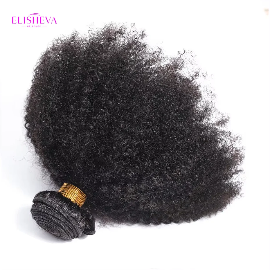 ELISHEVA Raw Indian  Human Hair Weave Bundles 1/3/4 Bundle Deal Afro Kinky Curly Bundles Natural /Jet Black Remy Wavy Extensions