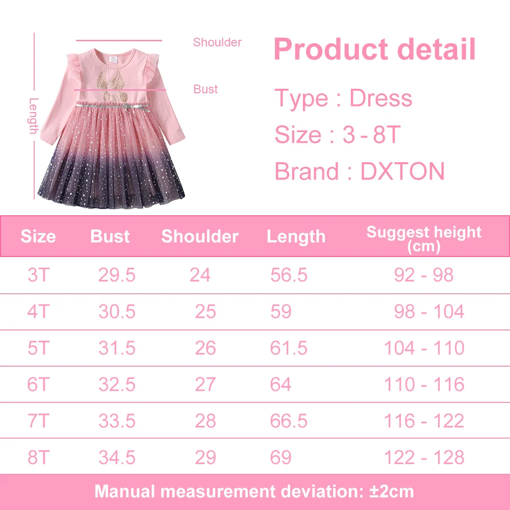 DXTON Girls Sequined Dresses Children Cartoon Print Dress Long Sleeve Birthday Party Dress Toddlers Girls Tulle Princess Dresses