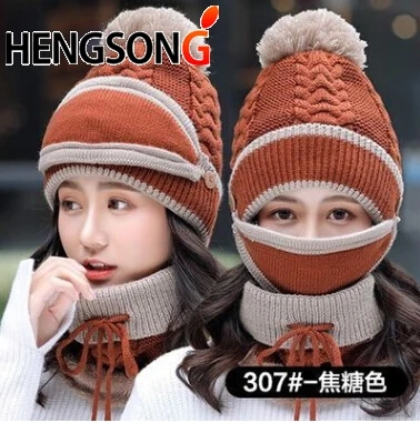 Autumn Winter Caps Women\'s Knit Hat Warm Scarf Windproof Multi Functional Thermal Hat Scarf Set For Women Hikking Caps