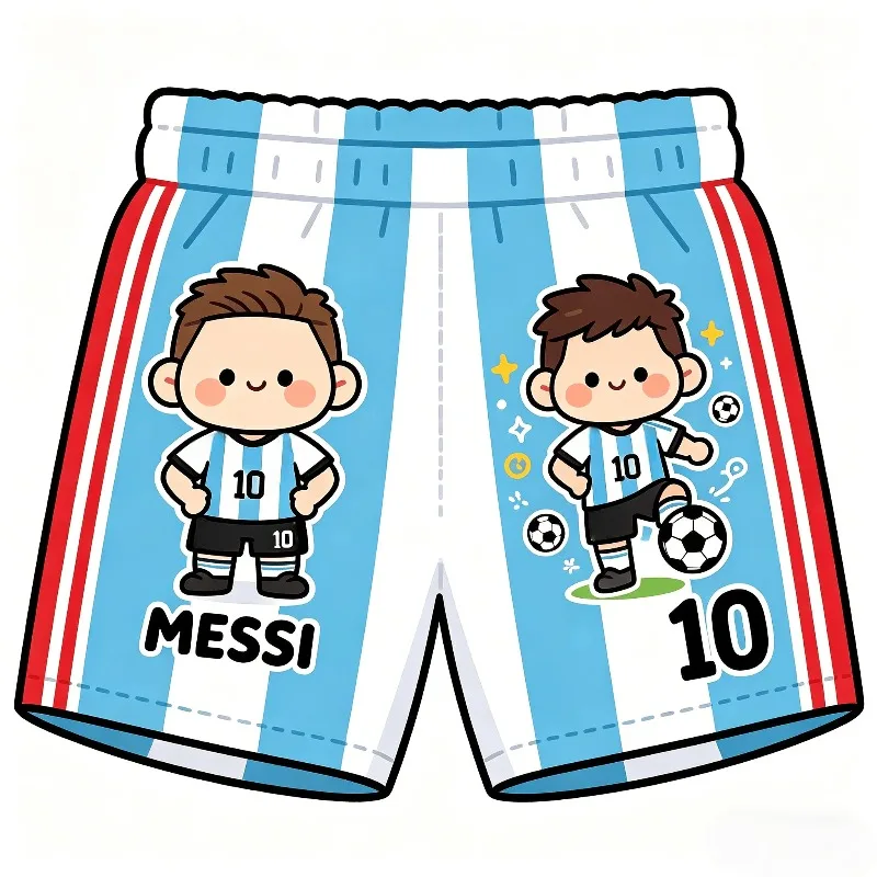 2026 Summer Cute # 10 Messi Blue and White Striped Football Shorts for Adults and Children Leisure Sports Daily Exercise Shorts