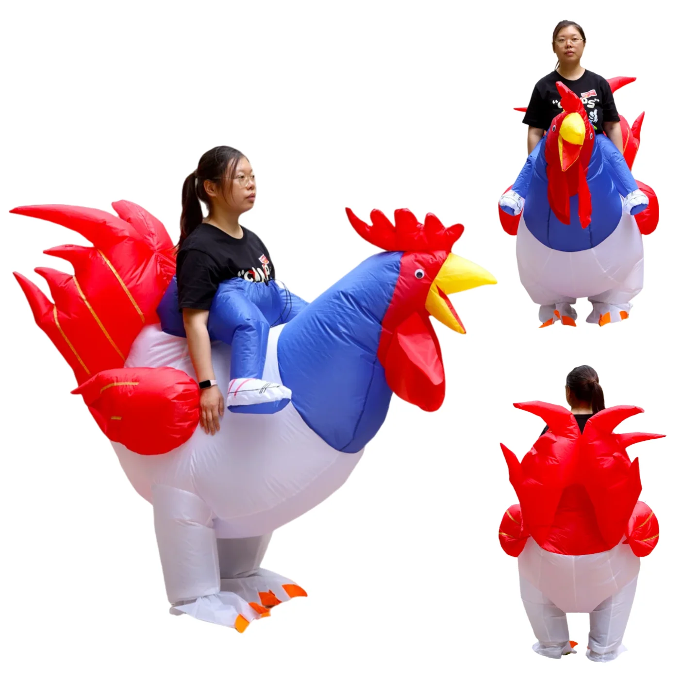 Trajes inflables populares de Jockey de pollo 2025, disfraz divertido de montar en gallo de Halloween, mono de animal divertido para adultos