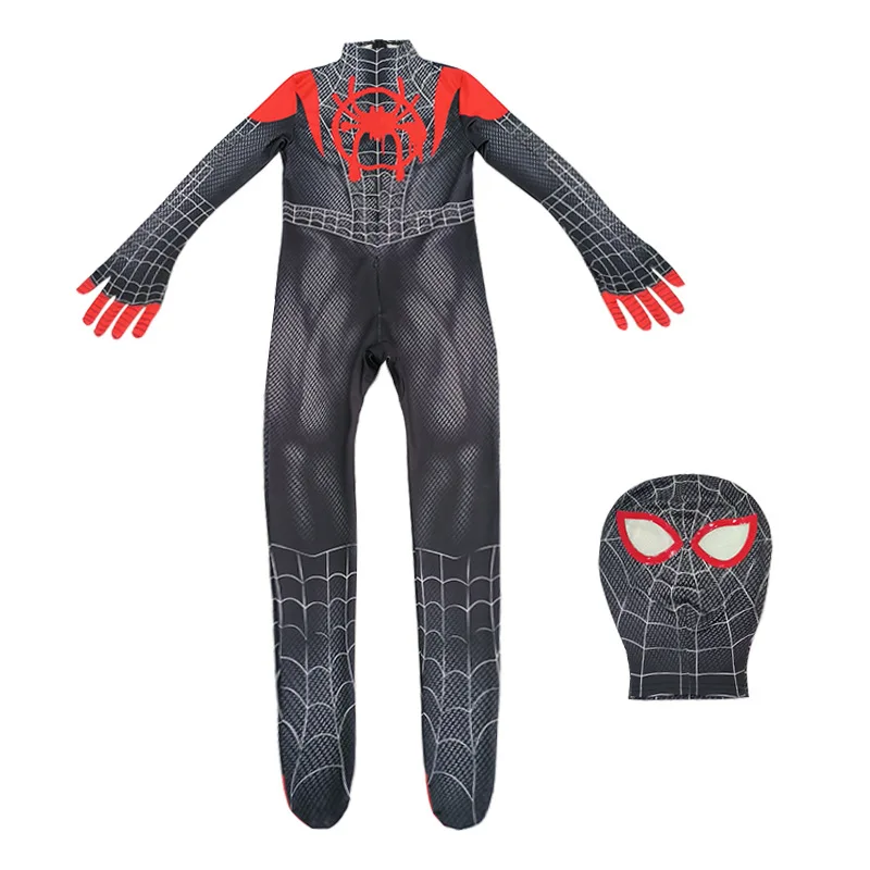 Costume Spider-Man dans le Spider-Verse pour enfants, Miles Morales, Smile Hero Cosplay, Costume de batterie, Combinaisons pour adultes, Zentai trempé