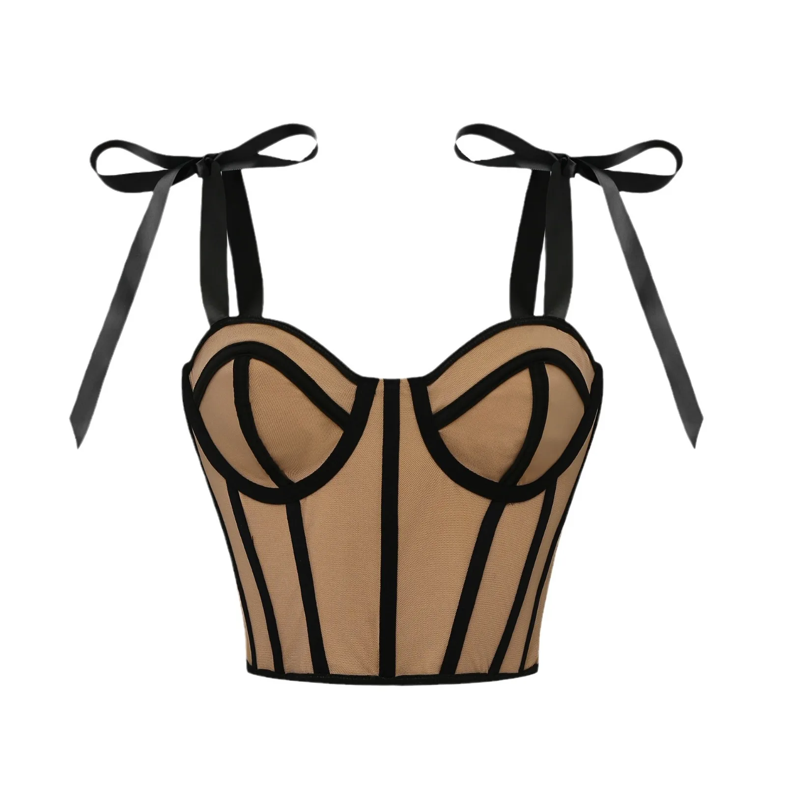 

Hot girl Sexy Contrasting Color Strap Slim Fit Short Crop Top Exposed Navel Steel Ring Fishbone Suspender Tank q856