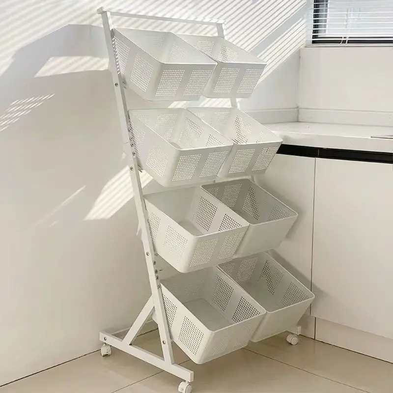 AOLIVIYA Floor Multi-Layer Trolley Shelf Kitchen Household Storage Rack For Fruit Veggie Snack Basket Living Bedroom Stand Cart