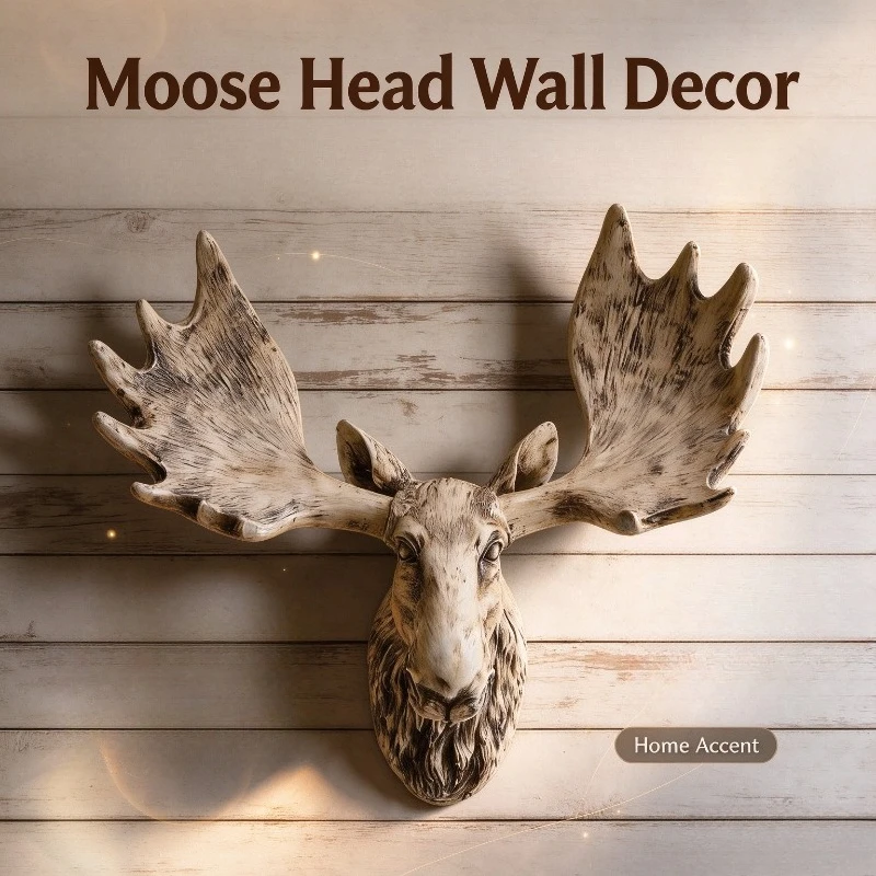 Vintage 3D Moose Head Wall Mount Decor Animal Head Hanging Ornament For Home Background Wall Art Decoration