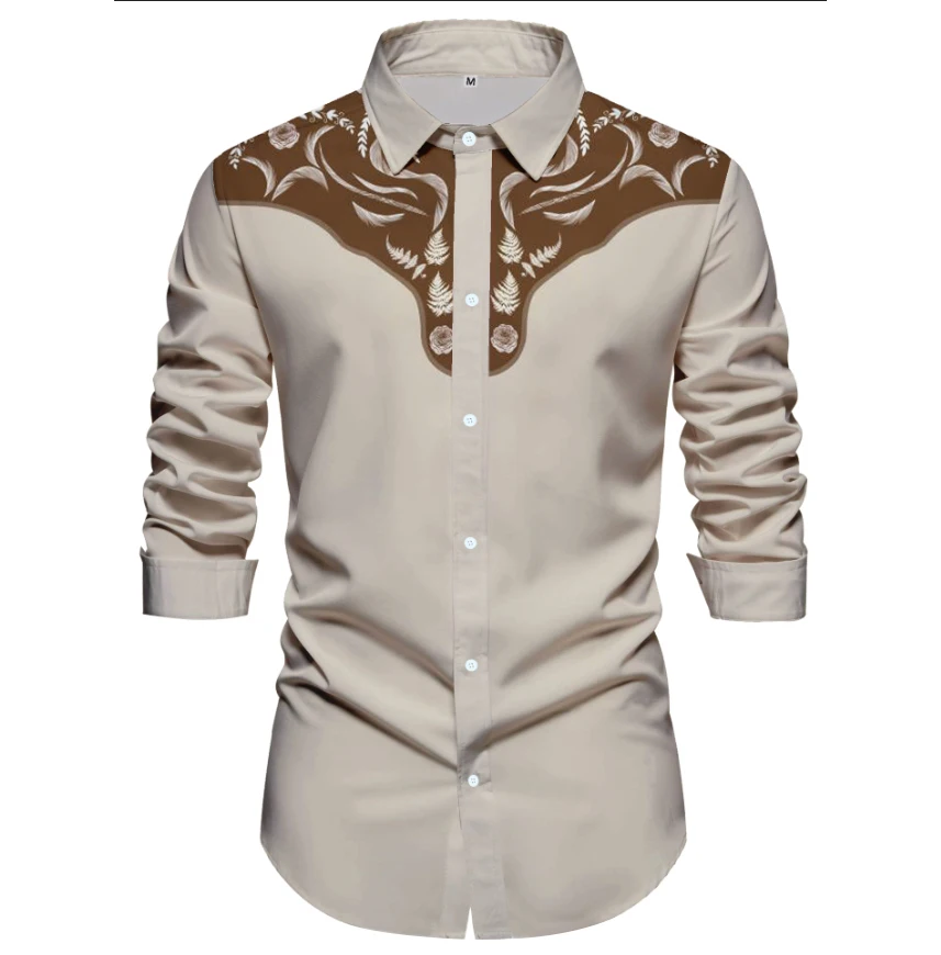 

New printed long sleeved shirt, simple, fashionable, versatile, men's casual shirt
