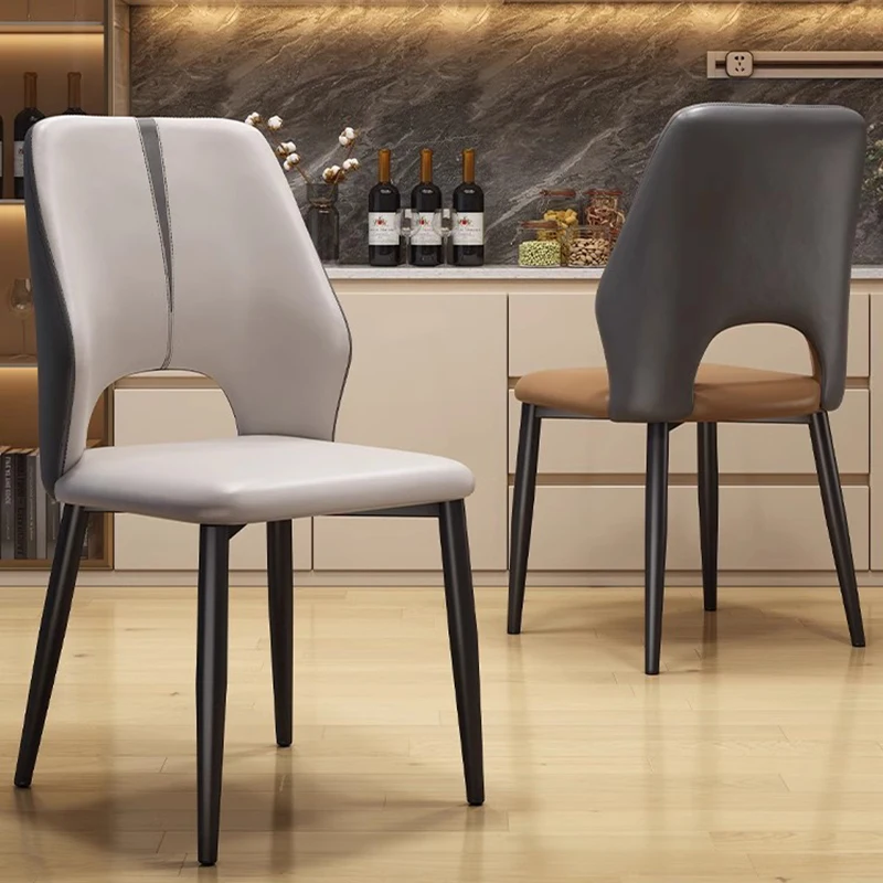 

Free Shipping Cushions Dining Chairs Metal Leather Comfortable Chairs Beige Modern Kitchen Lounge Silla Comedor Suite Furniture