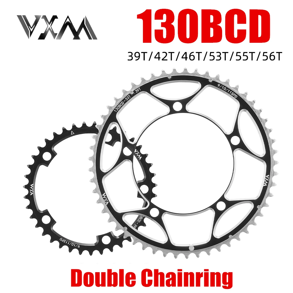 

VXM Bicycle Double Chainring 130BCD 39T 53T 42T 55T 46T 56T Road Bike Crankset Riding Disc Aluminum Chainwheel Folding Bike Disc