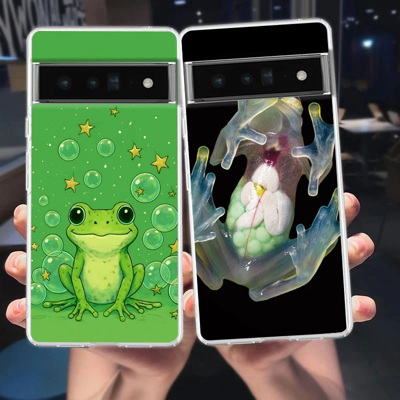 Coque de téléphone pour Google Pixel 10 9 8 7 6 5 4 4XL, en TPU souple, 7A 6A 5A 4A 3A Pro XL 5G, coque transparente avec imprimé grenouille réaliste