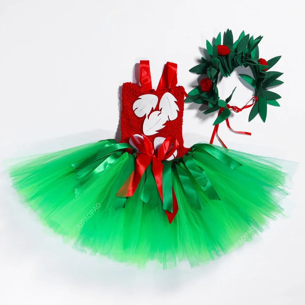 Vestido Tutu para menina, Traje de Halloween de Natal, Vestidos havaianos infantis para meninas, Princesa Roupas com guirlanda, Festa