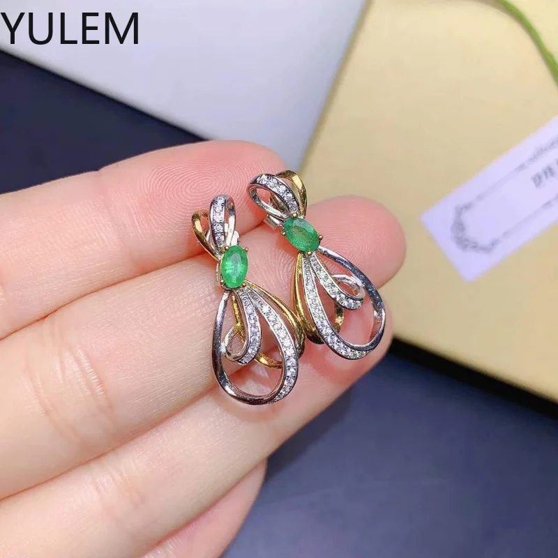 Grace Lovely Water  Natural Green Emerald Drop Earrings S925 Silver Natural Gemstone Earrings Women Party Gift Jewelry