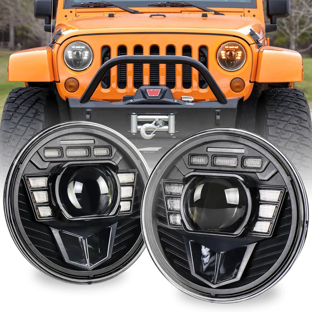 

LED 7 Inch Lamps 2 Pcs 100W 7" Round Headlights with Amber Turn Signal Lights White DRL Hi Lo Beam for Jeep Wrangler JK TJ LJ CJ