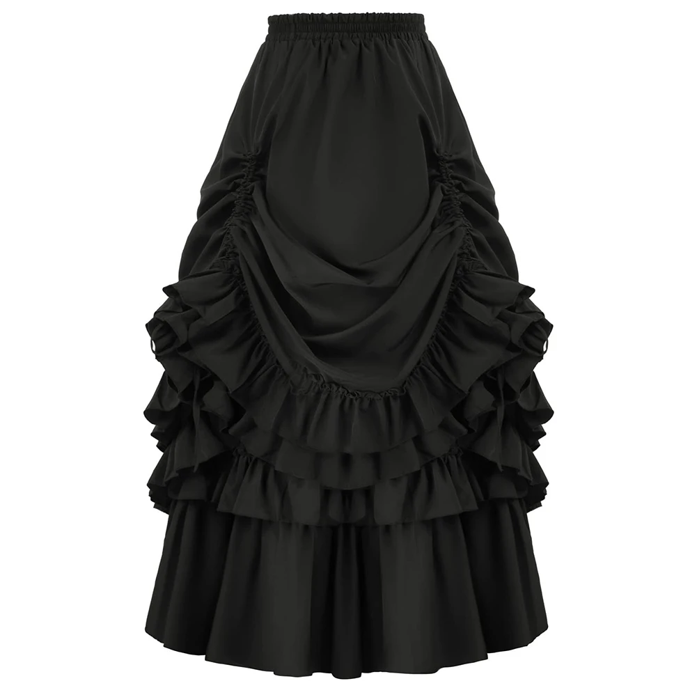 Women Pirate Ruffled Trim Gothic Irregular Skirts Steampunk Medieval Party Dress