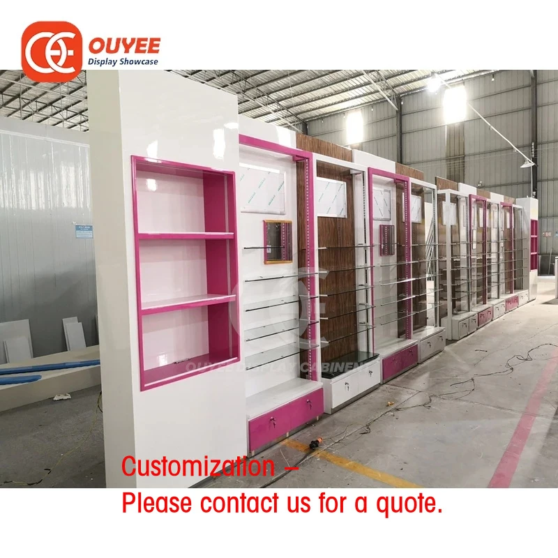 custom.Latest Design Pharmacy One Stop Solution Shopping Mall Pharmacy Glass Door Floor Display Stand
