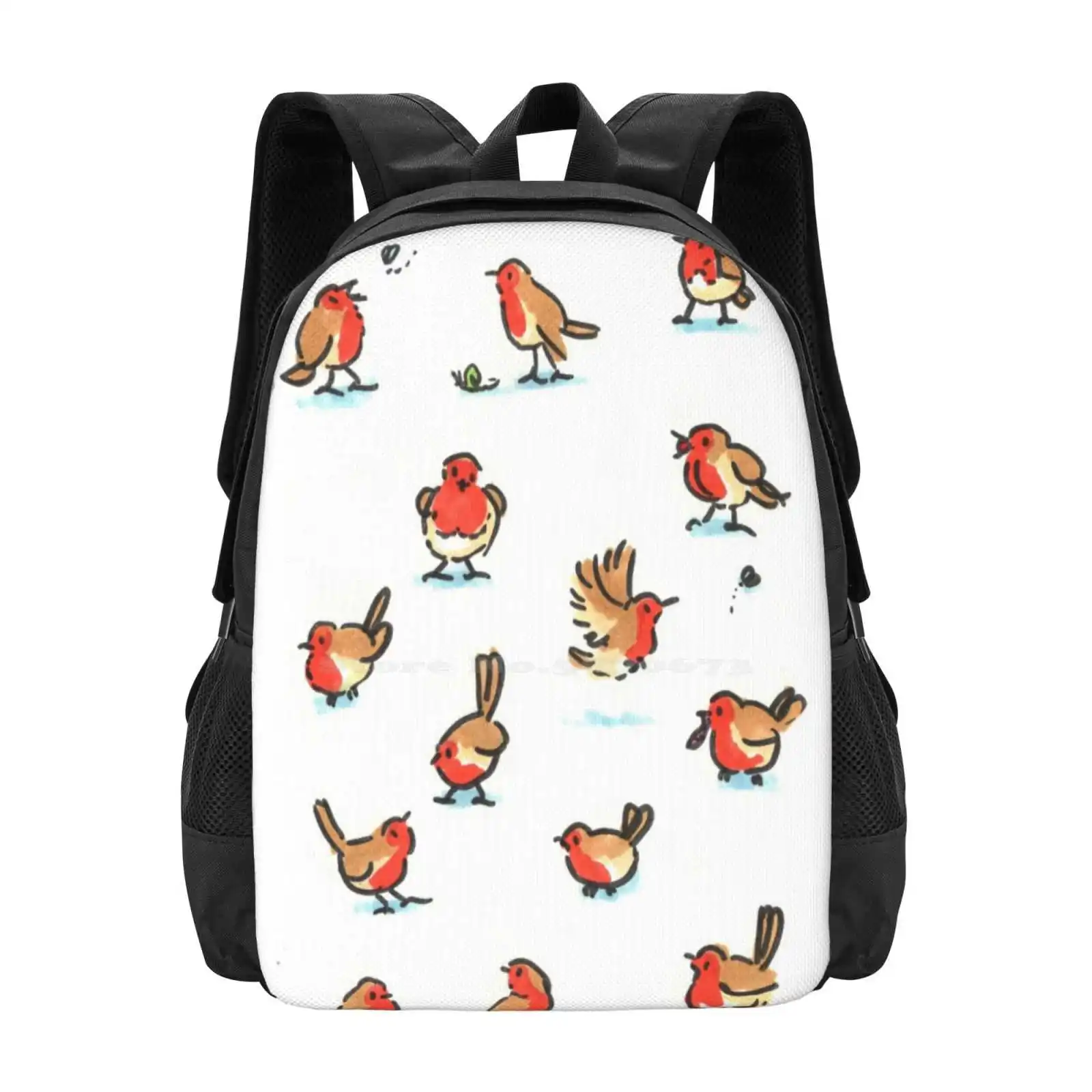 A Round Of Robins Pattern Design Bag Student'S Backpack Robin Red Breast Cute Robin Cartoon Robin Christmas Robin Bird Art