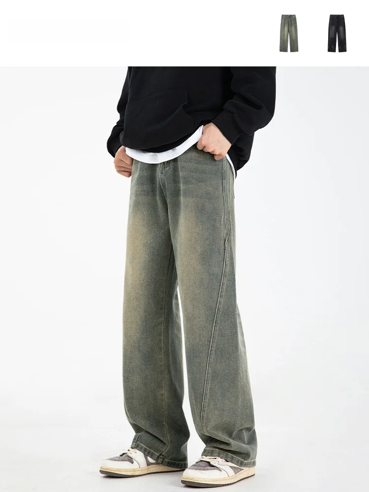 

Мужские джинсы в стиле ретро, прямые, широкие, винтажные, повседневные, свободного кроя, молодежные, осенняя коллекция