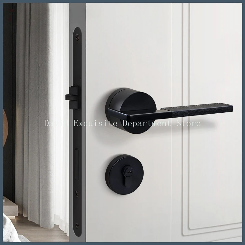 

Genuine Leather Door Lock Indoor Bedroom Leather Door Handle Gray Black Nordic Silent Magnetic Wooden Door Lock Split Room Lock