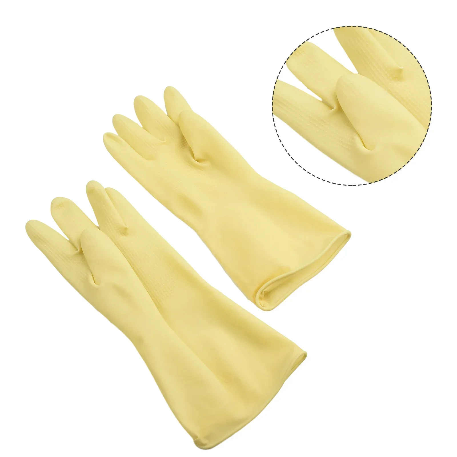 1 Pair Latex Industrial Gloves Yellow Acid Resistant Chemical Protective Gloves 32cm Length For Industrial Enterprises Hand Tool