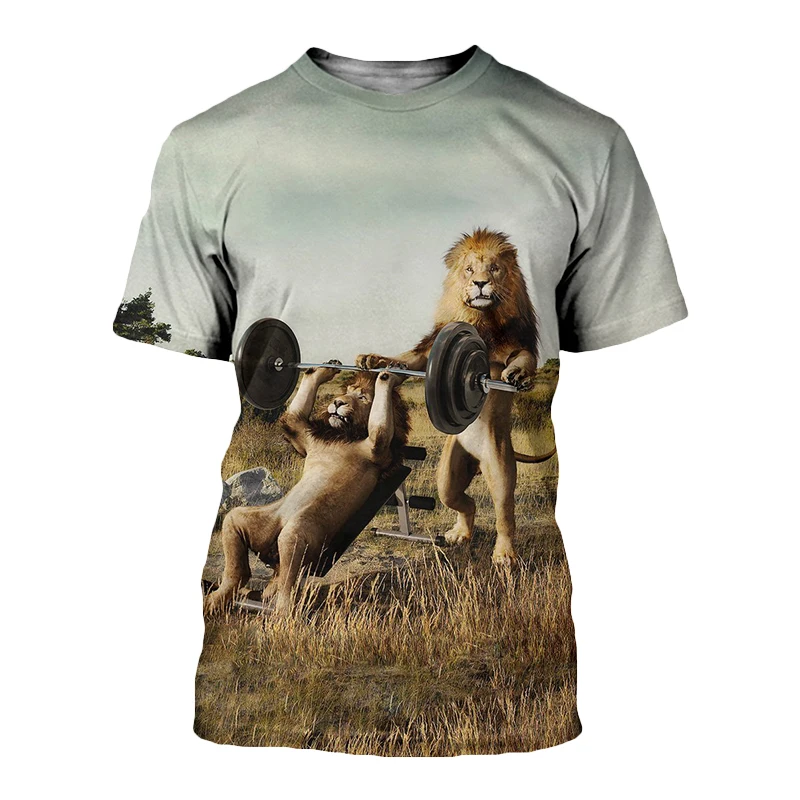 تي شيرت ثلاثي الأبعاد للرجال والنساء بوكر كينج ليونز مطبوع بأكمام قصيرة تي شيرت صيفي ملابس الشارع الشهير Harajuku #2