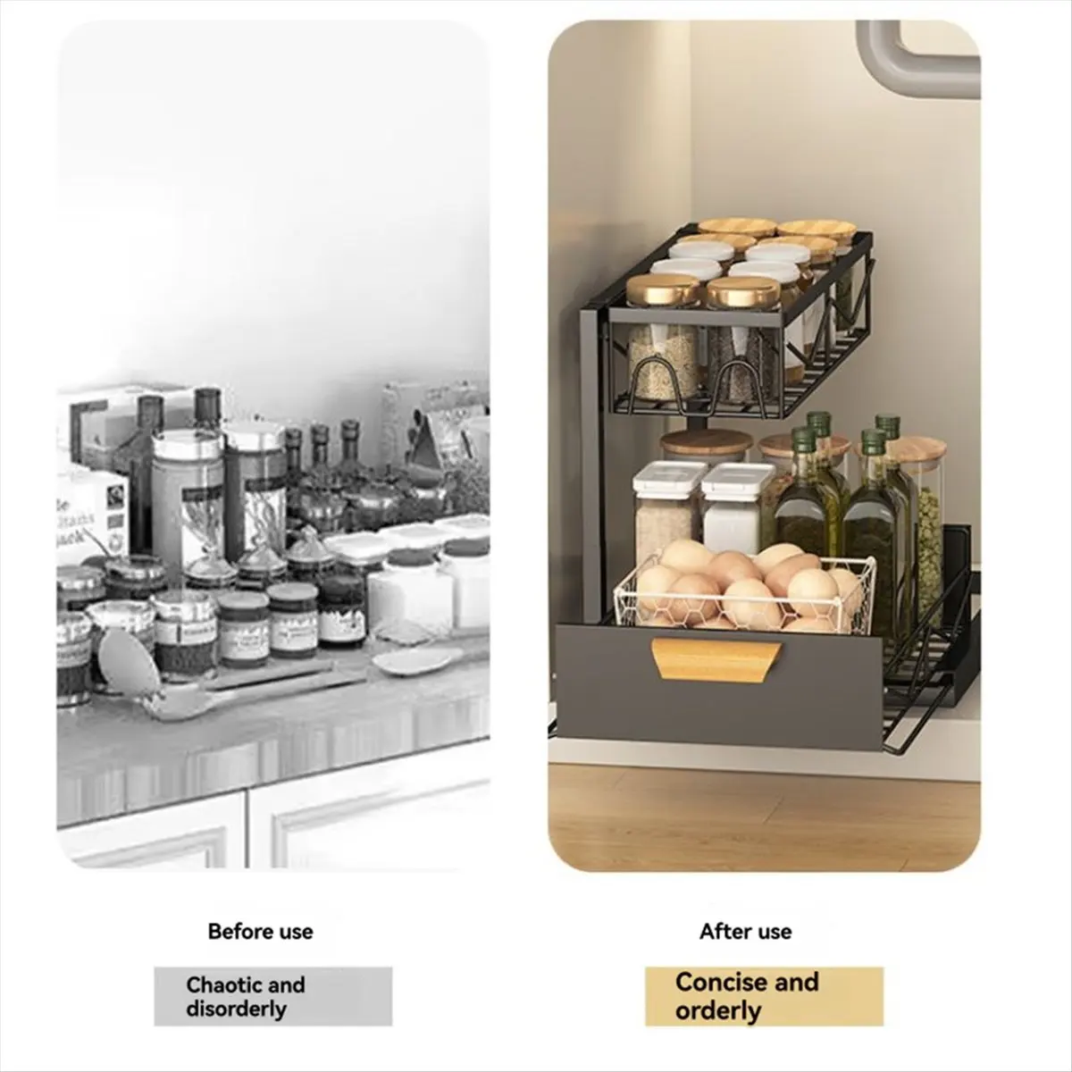 Nowe regały kuchenne z wysuwanymi szufladami, regały pod zlew, wielowarstwowe regały kuchenne, regały do szafek.