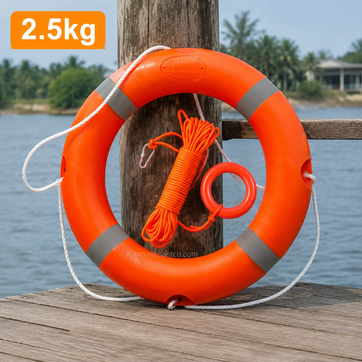 2.5kg Marine Lifebuoy Ring with 30m Rescue Rope and Ring Buckle Floating Life Saving Equipment for Boat Swimming Pool