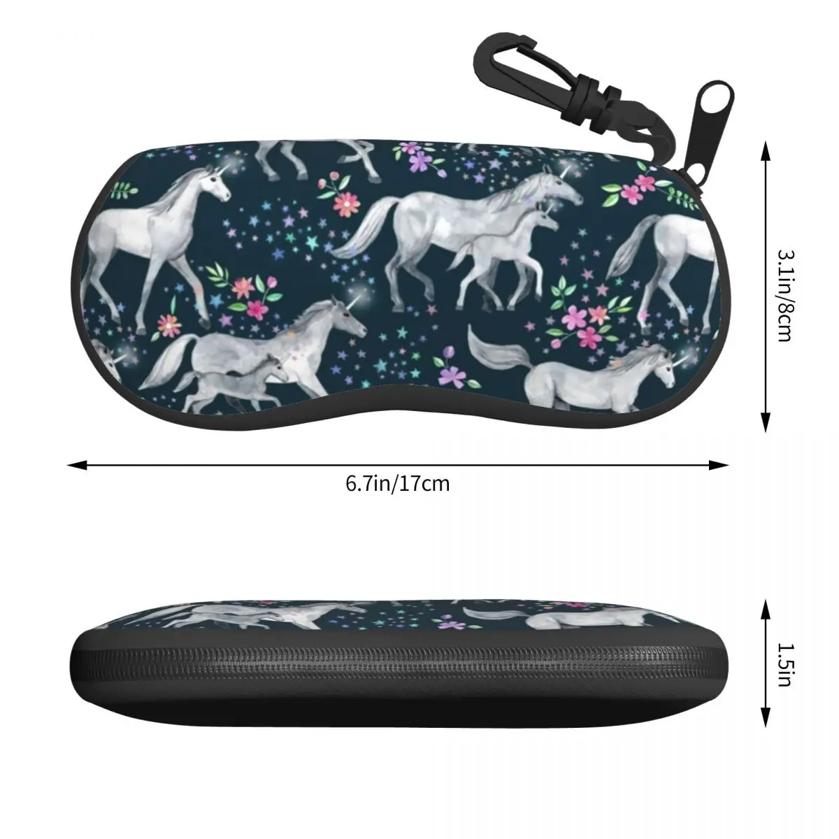 Unicorn And Stars Horizontal Glasses Case Floral Print Trend Pocket Sunglasses Pouch Male Female Personalized Eyewear Storage