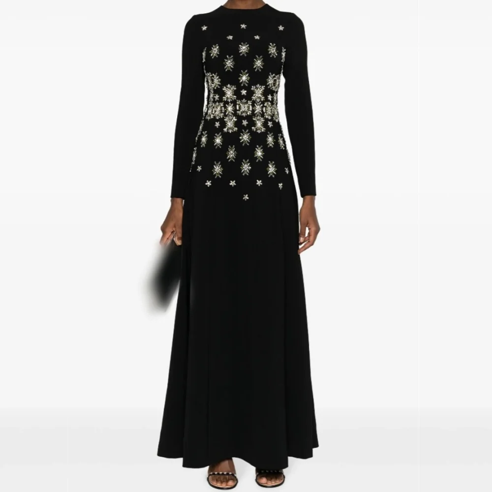 Personalizado clássico mangas compridas gola alta a linha vestidos longos vestidos de noite femininos sob medida ocasião elegante vestido de festa