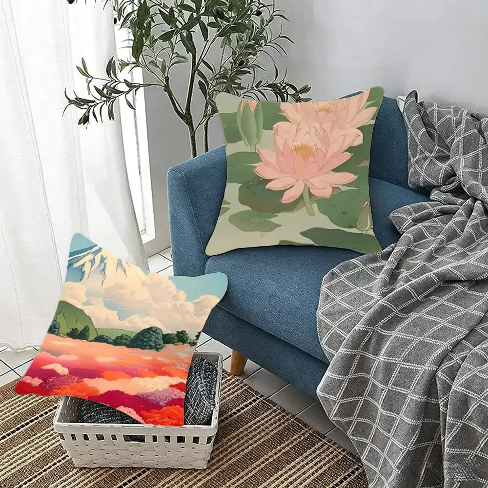 Traditional Serene H-Hokusai Ohara Koson Japanese Art Cushion Cover Fluffy velvet Nordic style plush Living room sofa decorative