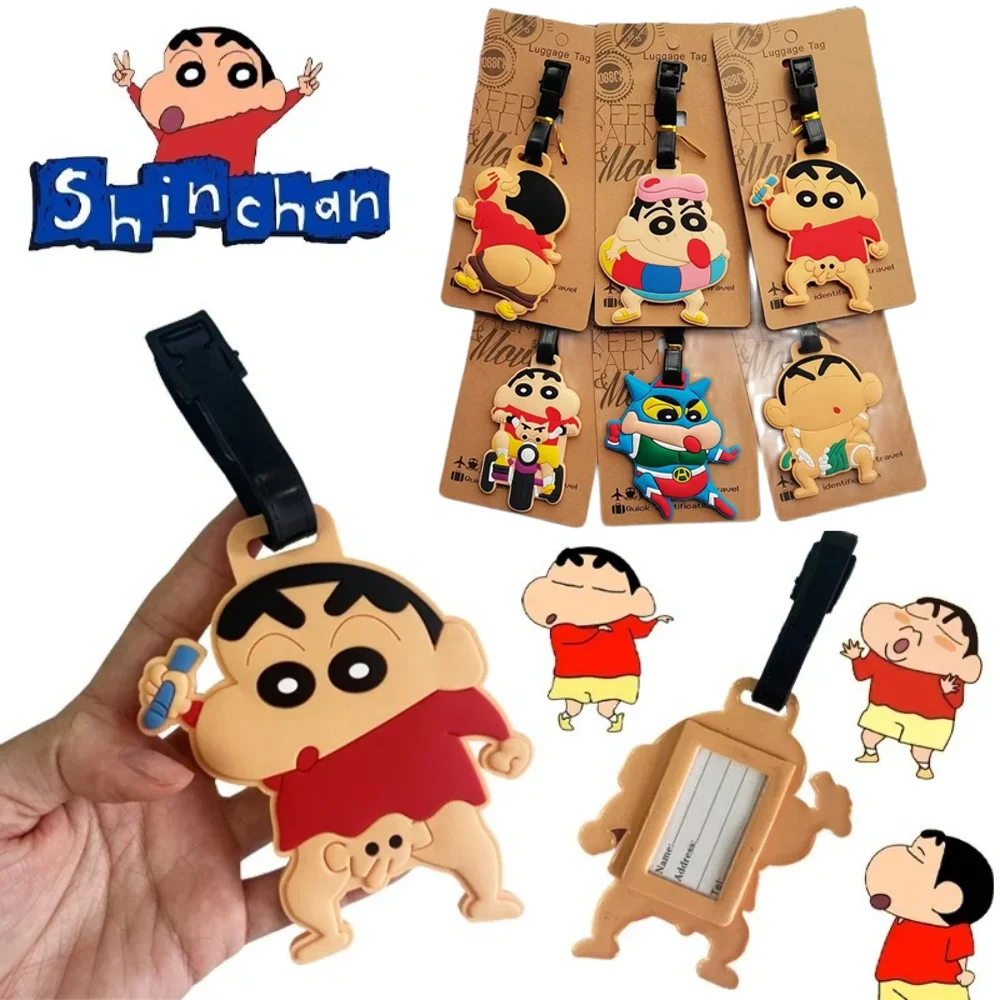 

Kawaii Crayon Shin-chan, этикетка для багажа, забавные багажные бирки, держатель для удостоверения личности, адреса, багажный посад, женские дорожные аксессуары