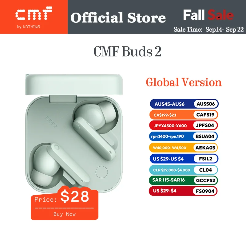 Глобальная версия CMF Buds 2 Драйвер PMI 11 мм с Dirac Opteo ™ Гибридный ANC 48 дБ с 6 микрофонами Clear Voice Tech Глобальная версия CMF Buds 2 Драйвер PMI 11 мм с Dirac Opteo ™ Гибридный ANC 48 дБ с 6 микрофонами Clear Voice Tech