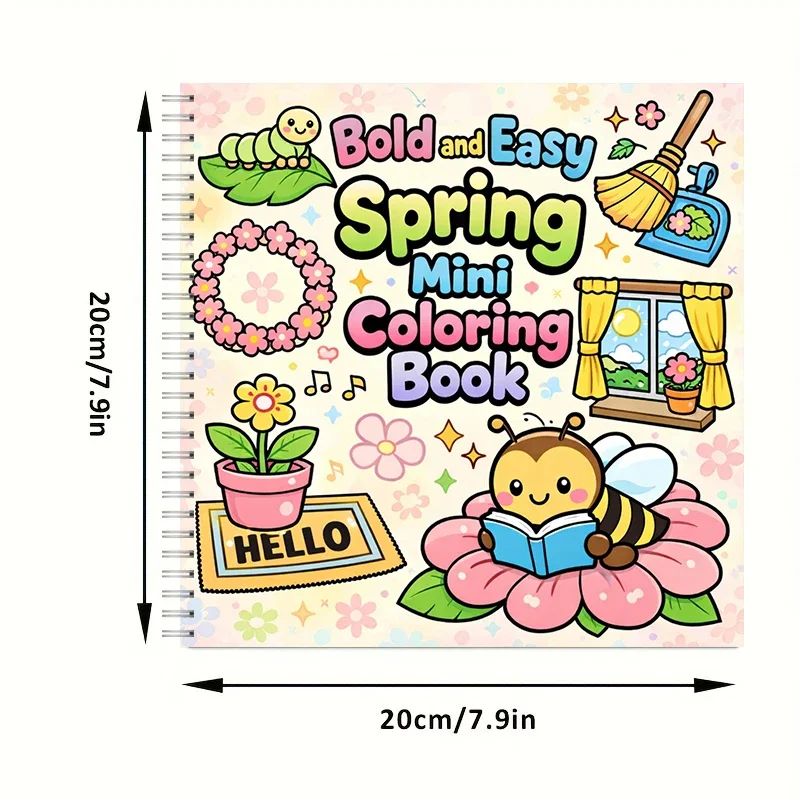 Coloring Book Mini Easy Spring for Adults, Relaxing Colouring Book, Stress Relief, Birthday Gift & Back to School Art Supplies